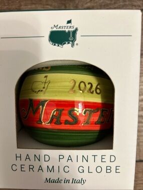 Masters Hand-Painted Ceramic Globe – Green, Red & Gold.  Dated.